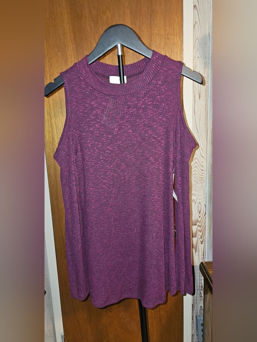 Free Kisses Sleeveless Ribbed Cold Shoulder Sweater Plum